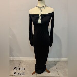 SHEIN Black Long Sleeve Off-Shoulder Dress